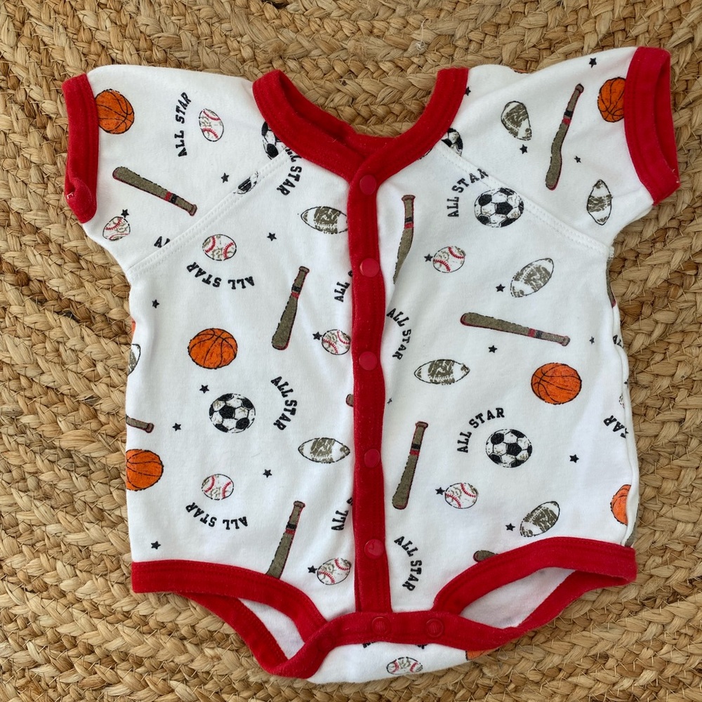 Vtg Simply Basic Sports All Star White Red 100% Cotton Baby One-Piece Bodysuit